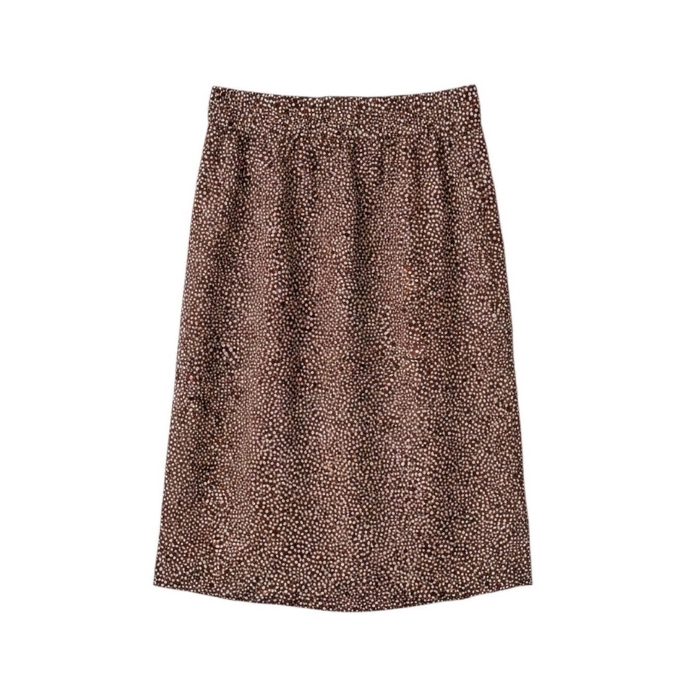 J.Crew Brown Polka Dot Elastic Waist Midi Skirt Small Lined A-Line Casual Office